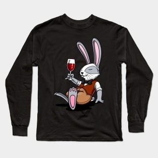 Cute Rabbit Wine Drinking Bunny Party Long Sleeve T-Shirt